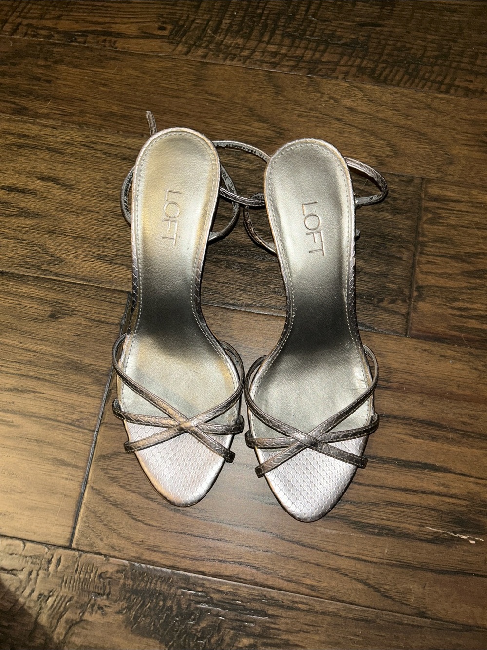 LOFT Silver Metallic Strappy Heeled Sandals